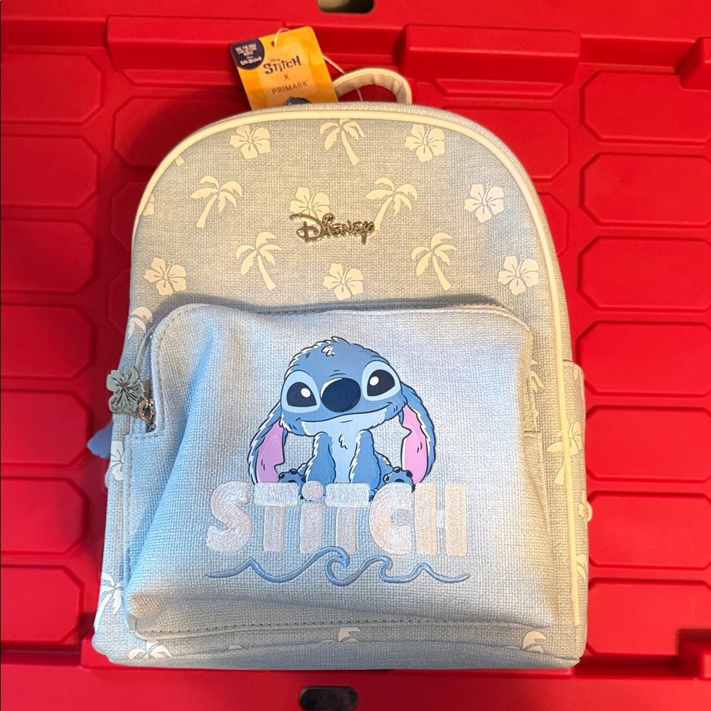 Disney Light Blue Stitch Palm Print Kids Backpack with Pink Accents
